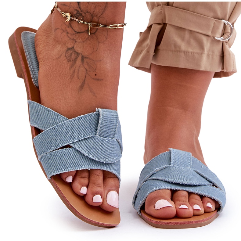 Dámské látkové pantofle Světle modré Aversa modrý Dámské látkové pantofle Světle modré Aversa modrý