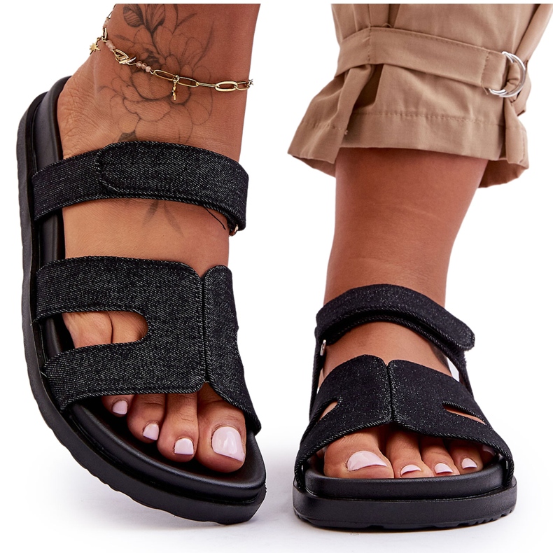 Dámské látkové pantofle na suchý zip Black Jose černá