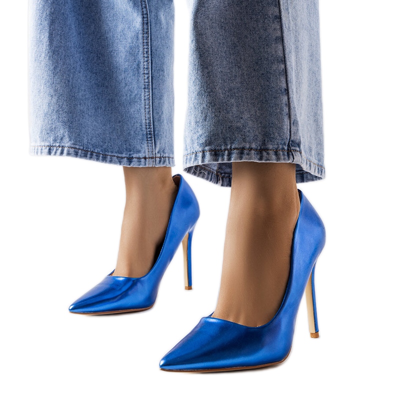 Modré metalické podpatky od Delis modrý Modré metalické podpatky od Delis modrý