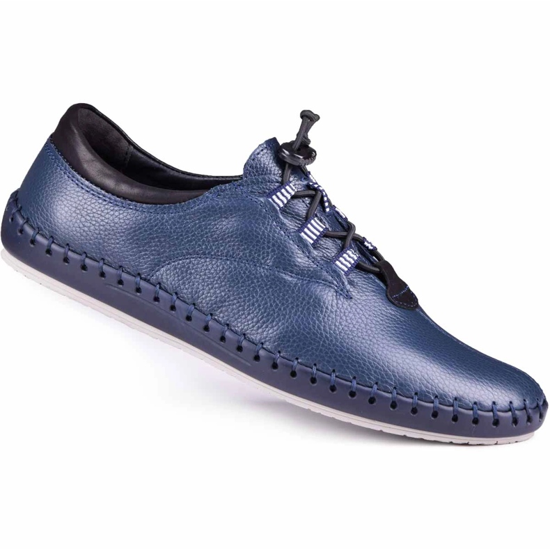 Kampol Pánské kožené boty příležitostné 337/63 Navy Blue Face modrý