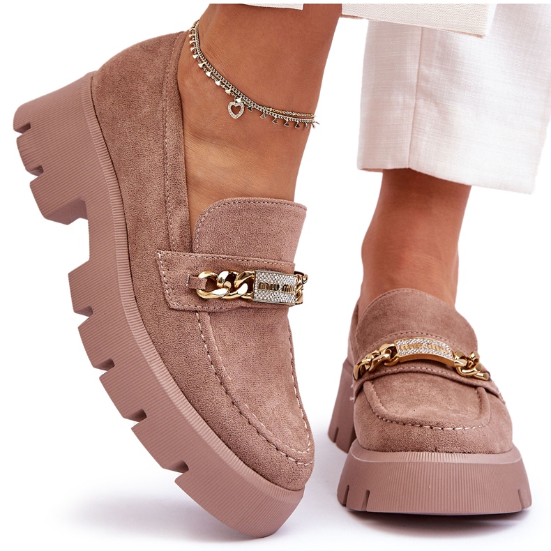 PS1 Klasické semišové mokasíny na robustní platformě hnědé Chyť mě! hnědý