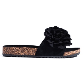 Černé korkové sandály Shelovet s květinami černá