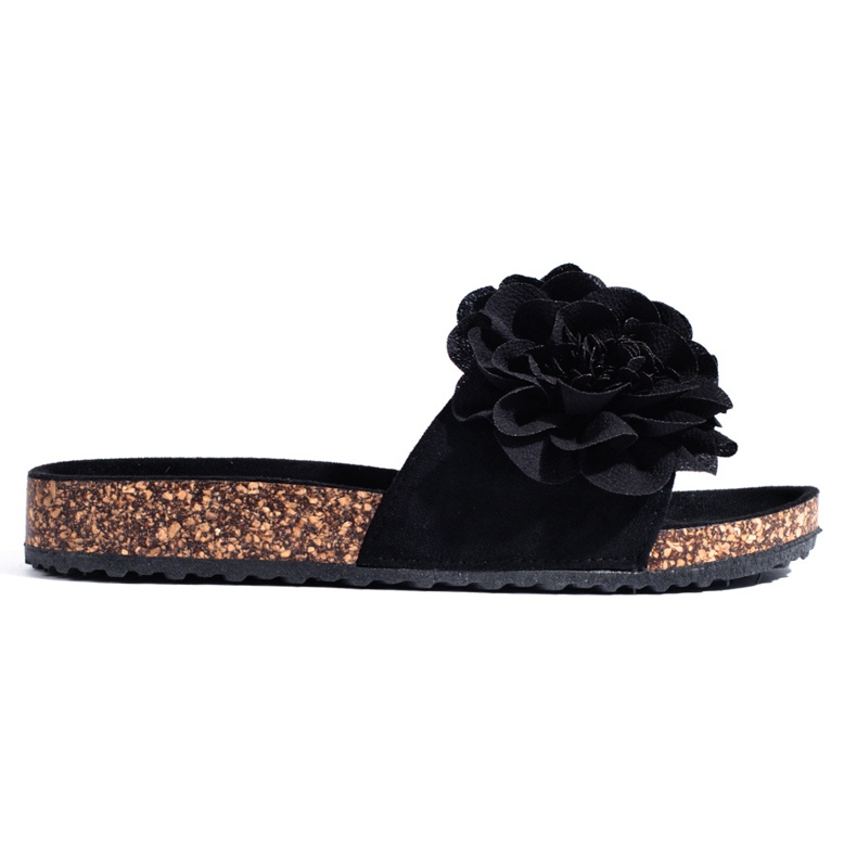 Černé korkové sandály Shelovet s květinami černá