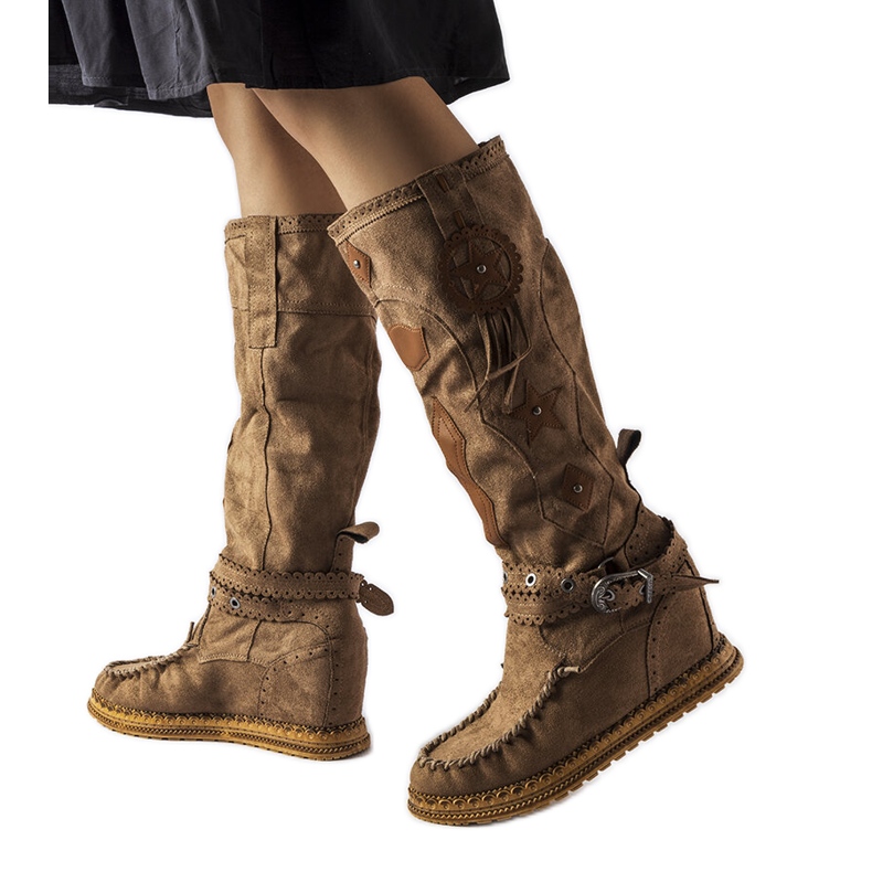 Inna Tmavě hnědé boho kozačky od Putignano hnědý Inna Tmavě hnědé boho kozačky od Putignano hnědý