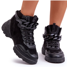 PS1 Dámská sportovní obuv semišová s řetízkem Černá Tymagio