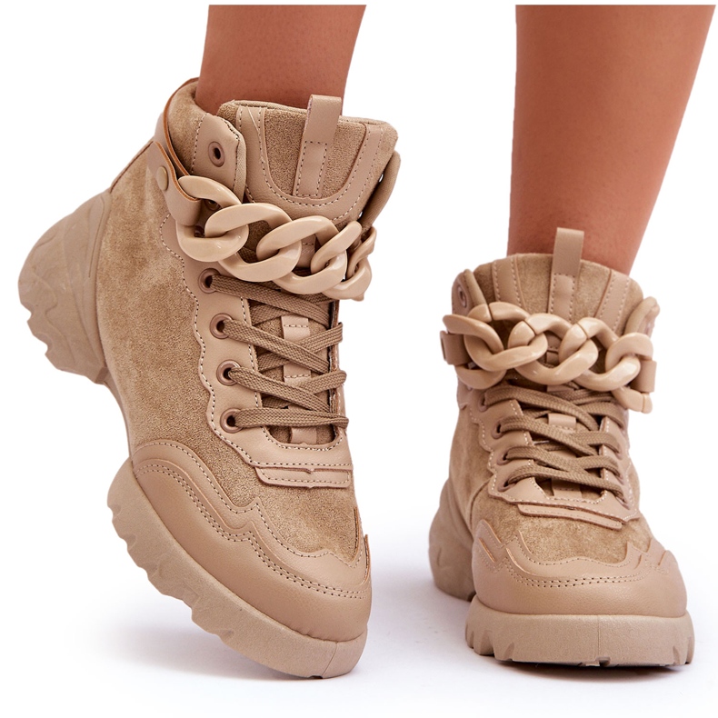 PS1 Dámská sportovní obuv semišová s řetízkem Tmavě béžová Tymagio béžový