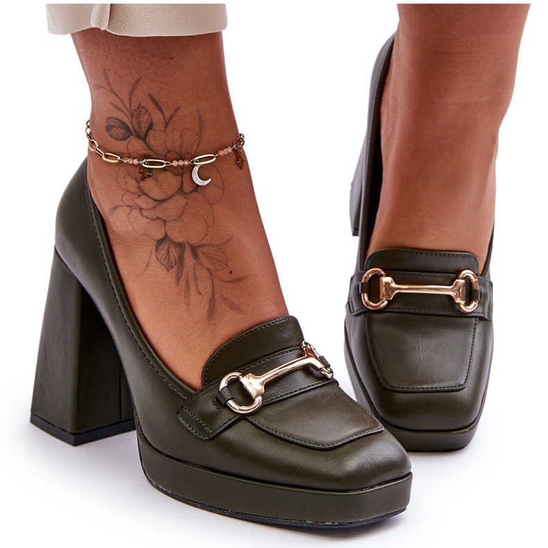 Módní zelené lodičky z kůže zelená