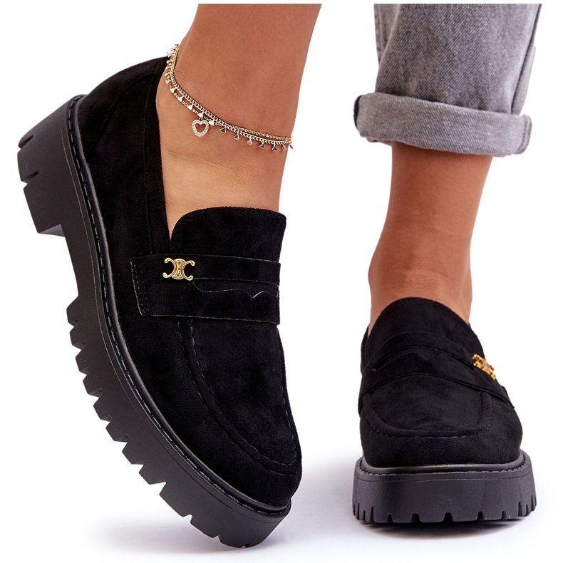 PS1 Semišové Mokasíny S černým Esperta Dekorace černá