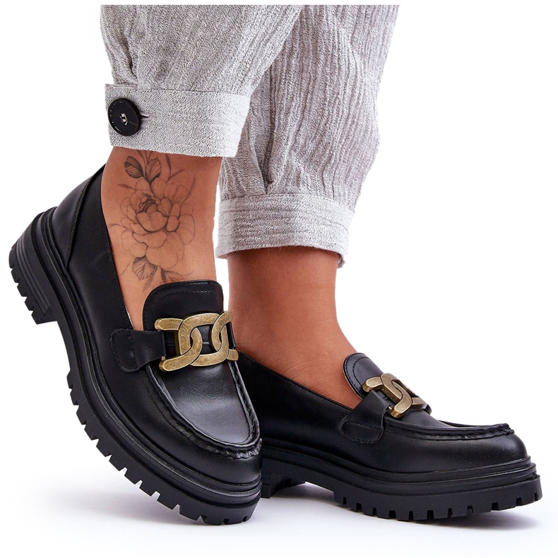 PG1 Dámské mokasíny na platformě s ozdobou černá Ameg