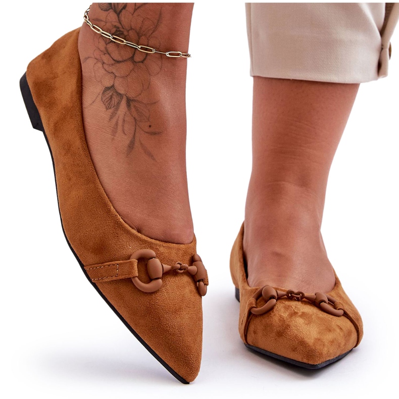 PG1 Semišové Balerínky S Hnědou Zdobením Noldaia hnědý PG1 Semišové Balerínky S Hnědou Zdobením Noldaia hnědý