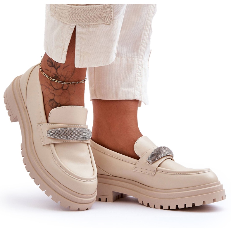 PG1 Arickiny robustní kožené mokasíny s béžovým zdobením