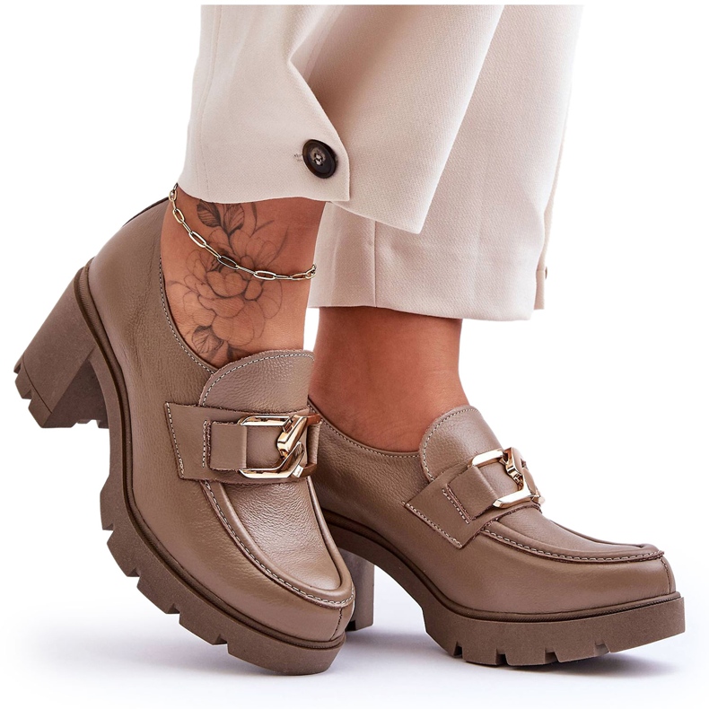 Lemar Elegantní brogues na podpatku s tmavě béžovou dekorací Harmell béžový