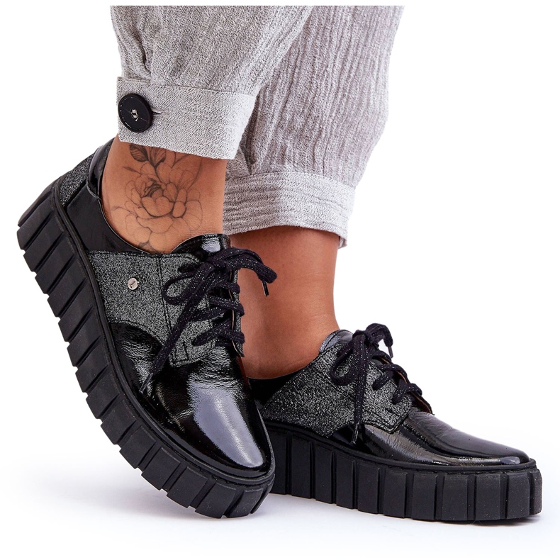 Lemar Kožené boty na platformě Black Hypnosis černá Lemar Kožené boty na platformě Black Hypnosis černá