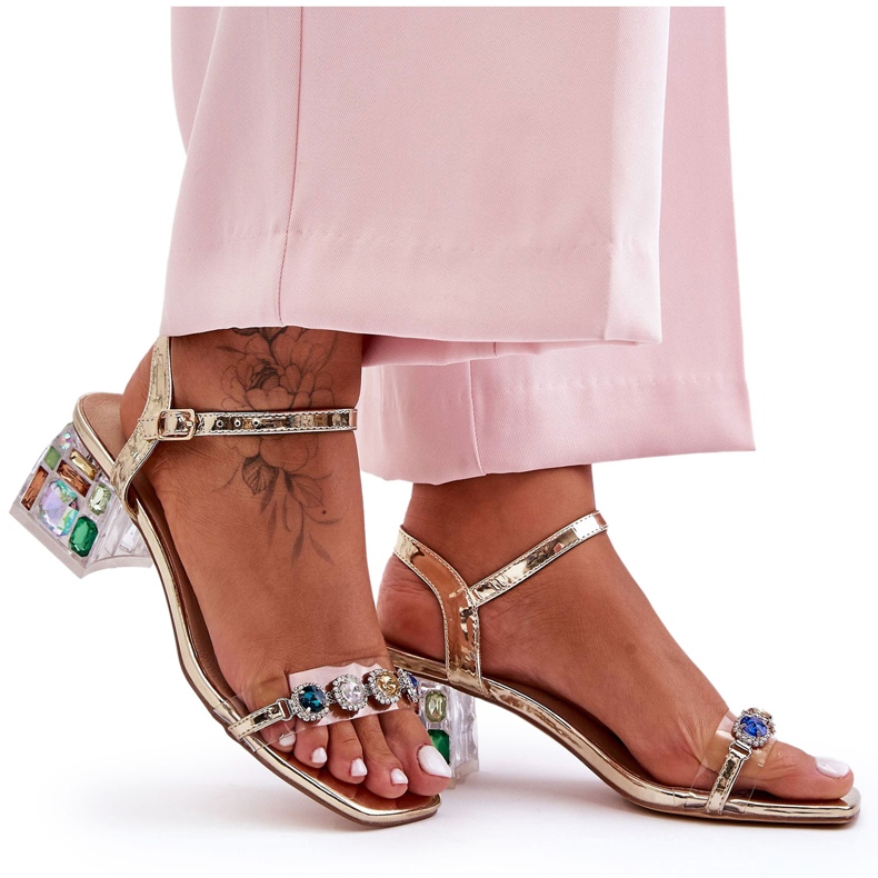 Dámské sandály na vysokých podpatcích s krystaly Golden S.Barski MR1037-01 zlatý