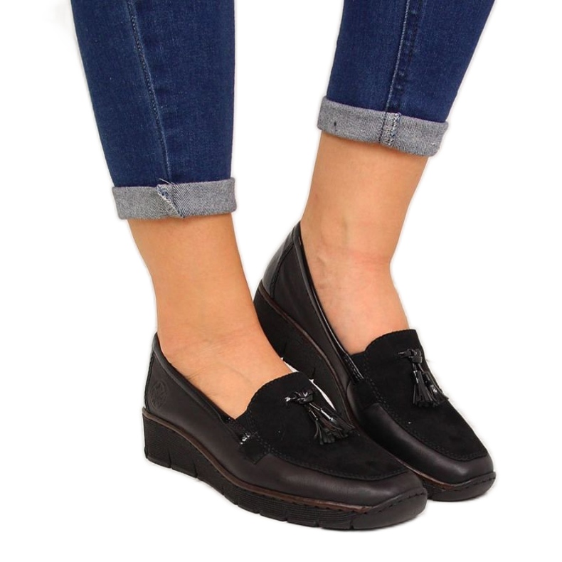 Černé boty na klínku Rieker W RKR395 černá