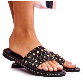 S.Barski Dámské kožené pantofle s černým ornamentem