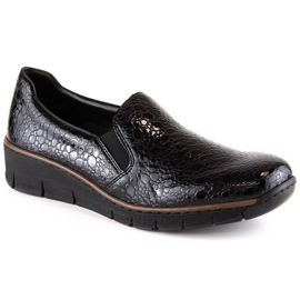 Pohodlné lakované dámské step-černé boty Rieker 53766-45 černý