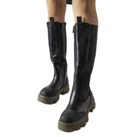 Černozelené vysoké kozačky značky Pasquale černý