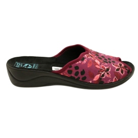 Dámské Velurové pantofle Adanex 28344 Maroon s květinami černá