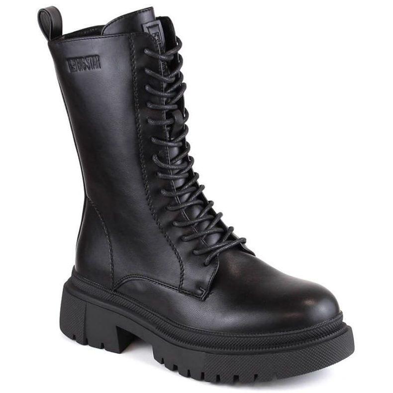 Zateplené kozačky na šněrování a zip Big Star W INT1925 černé černá