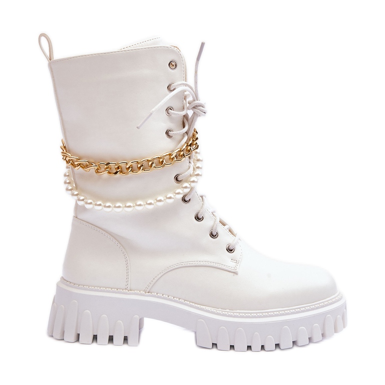 Kožené Vysoké Dělníci S řetězem Bílý Nameer