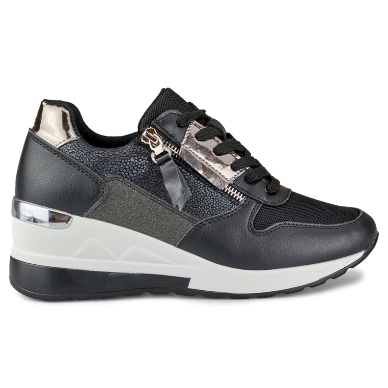 Elegantní černé sportovní boty na klínku černá Elegantní černé sportovní boty na klínku černá