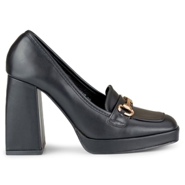 Černé mokasíny s vysokým pohodlným podpatkem černá Černé mokasíny s vysokým pohodlným podpatkem černá