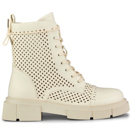 Prolamované béžové krajkové dámské kozačky béžový Prolamované béžové krajkové dámské kozačky béžový