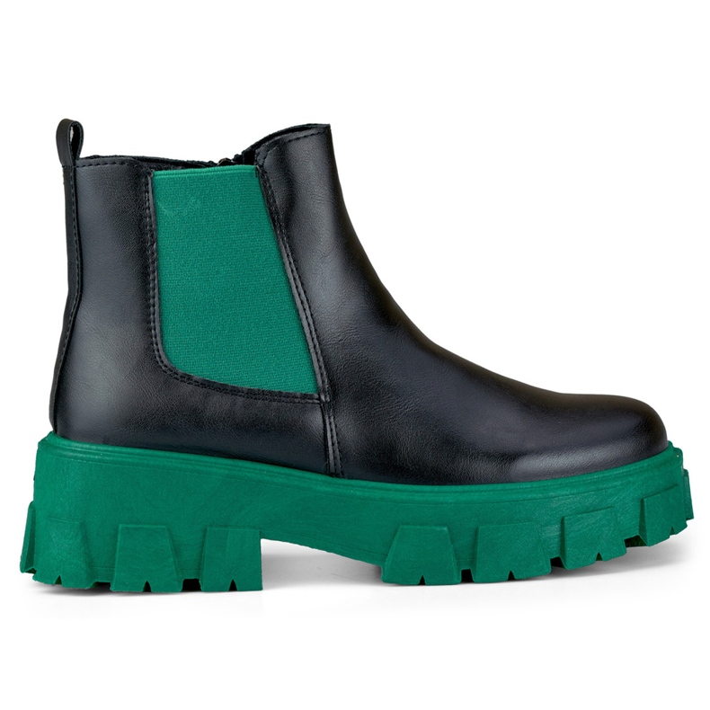 Dámské pracovní boty se zelenou podrážkou černá