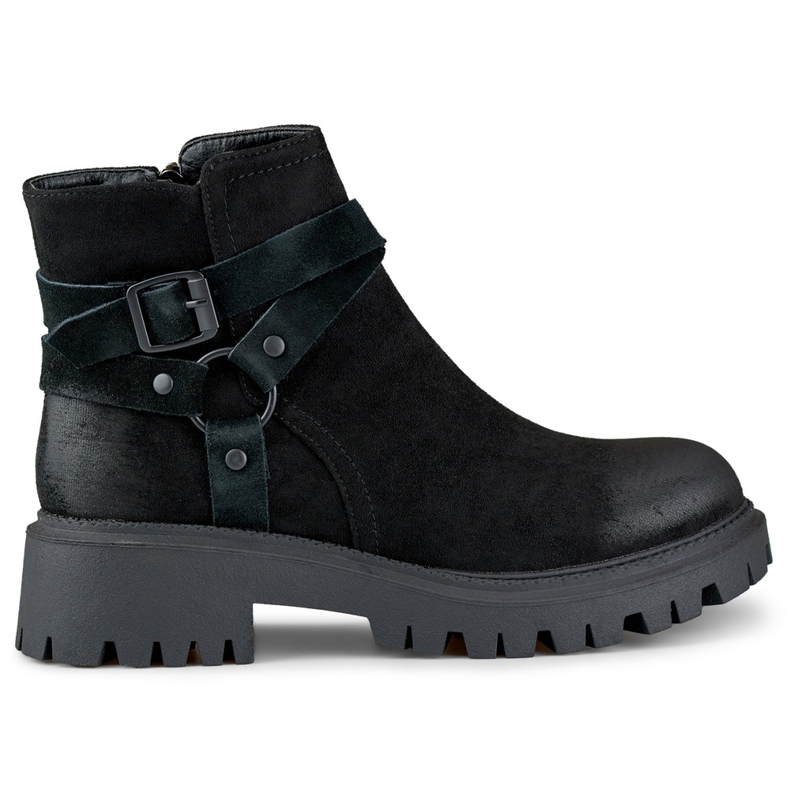 Dámské černé semišové kozačky s černým zdobením Aline černá