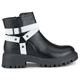 Černé dámské kozačky s bílým zdobením Aline