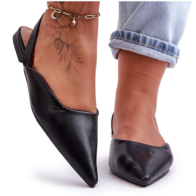 Dámské ekologické pokožky klouzavé černých balerínů černá