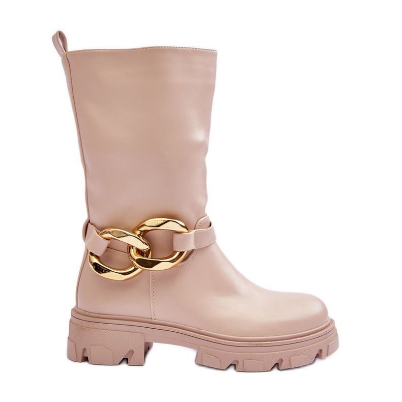 Kožené kozačky na plochém podpatku Béžová Diominna béžový