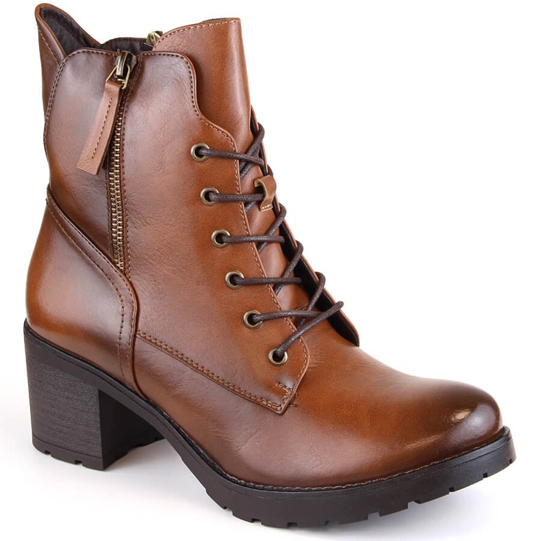 Dámské kozačky na sloupku a platformě camel Potocki SZ12181 hnědý