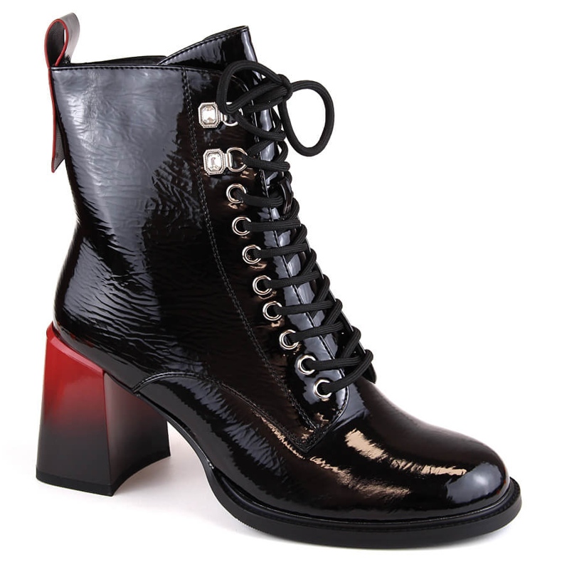 Dámské černé lakované kozačky na vysokém podpatku D&amp;A S.Barski Premium Collection MR870-06 černá