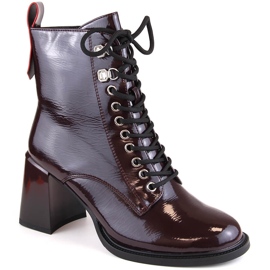 Lakované dámské vínové kozačky na vysokém podpatku D&amp;A S.Barski Premium Collection MR870-06 červený