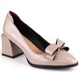 Dámské boty na vysokém podpatku s mašlí béžové D&amp;A S.Barski Premium Collection MR870-48 béžový