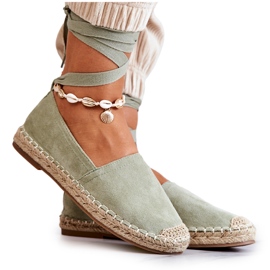 Zelené semišové espadrilky se zavazováním zelený