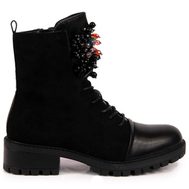 Dámské zateplené pracovní boty s korálky, černé Jezzi RMR2071-15 černý