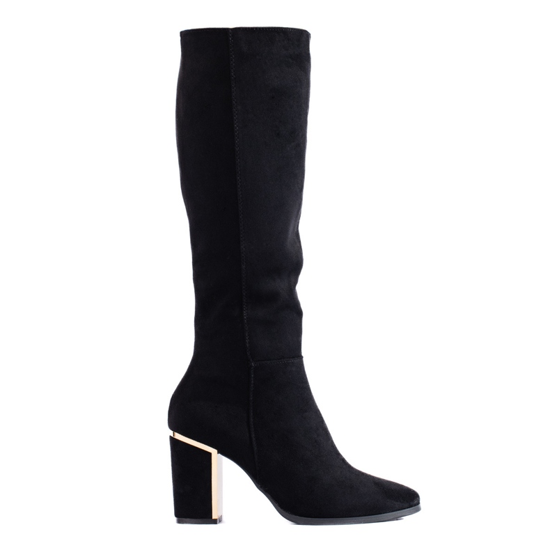 Černé elegantní semišové kozačky Shelovet na vysokém podpatku černá