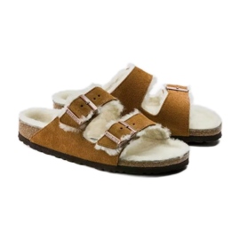 Žabky Birkenstock Arizona Shearling Mink W 1001135 hnědý Žabky Birkenstock Arizona Shearling Mink W 1001135 hnědý