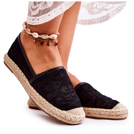 S.Barski Klasické dámské prolamované espadrilky, černé černý