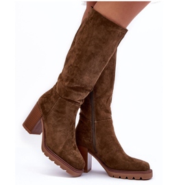 FJ1 Virdana Olivové semišové boty s masivními podpatky zelená