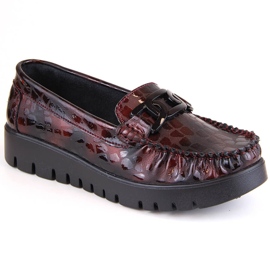 Kožené boty, dámské mokasíny na bordó platformě Filippo DP3334 černá