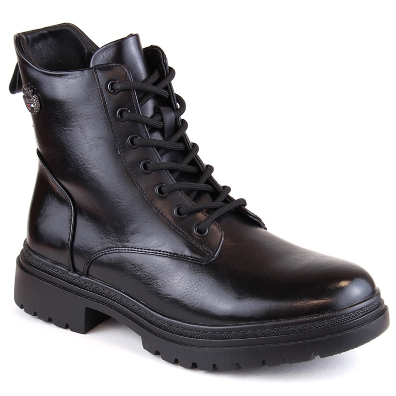 Dámské černé kozačky na šněrování a zip Potocki SZ12203 černá