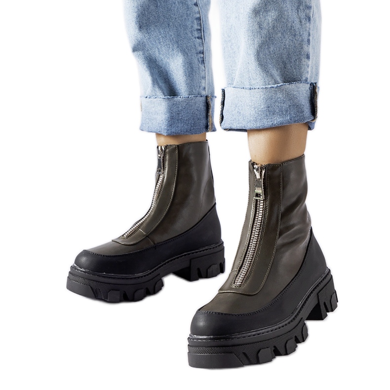 Tmavě zelené masivní kotníkové boty se zipem Morley zelená