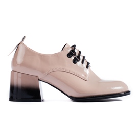 Patentované šněrovací béžové boty na vysokém podpatku značky Shelovet béžový