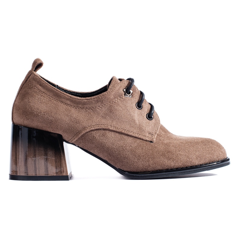 Shelovet semišové tmavě béžové boty na vysokém podpatku béžový