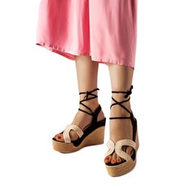 Černé espadrilky s klínky Berta béžový Černé espadrilky s klínky Berta béžový