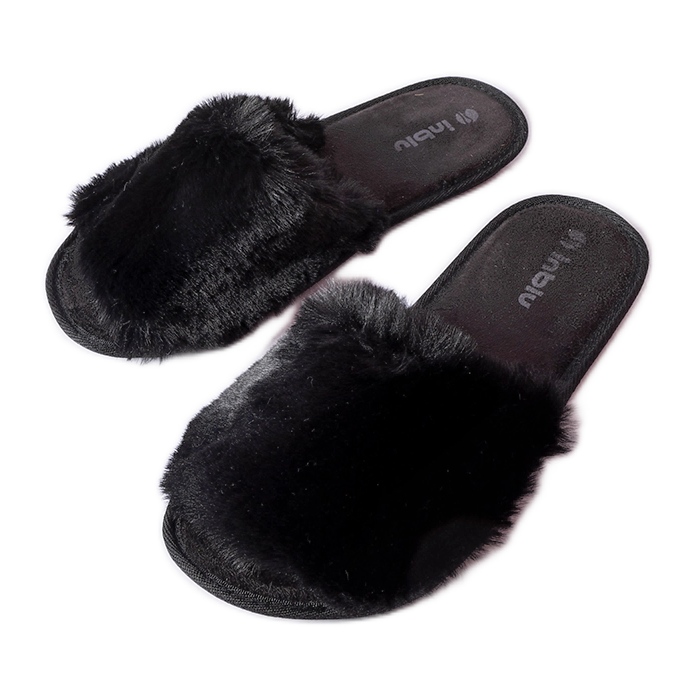 Inblu Černé pantofle Giacomo s kožíškem černá